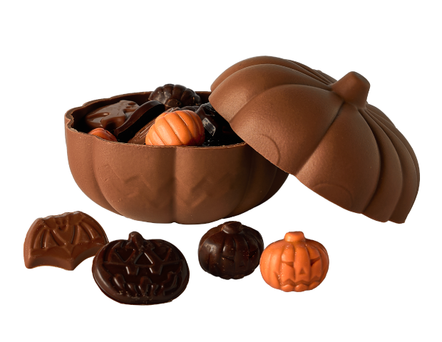 Milk chocolate pumpkin filled with treats